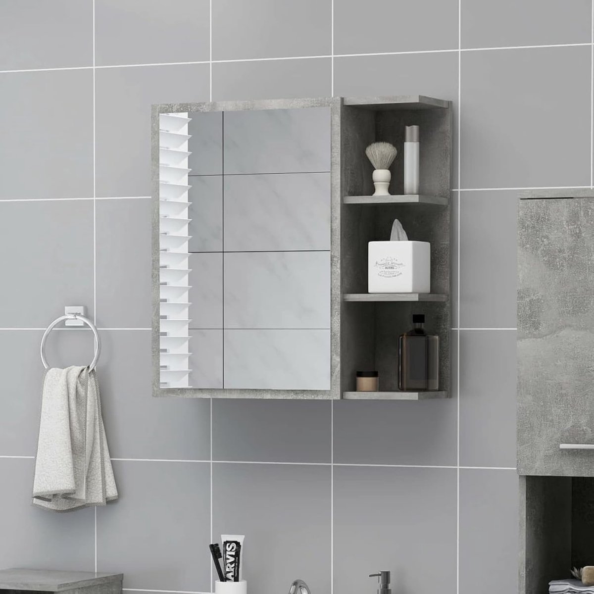 Spiegelkast, Wandmontage Badkamer Opbergkast, Opbergplanken voor Badkamer Doucheruimte Woonkamer Wasruimte Beton Grijs 62,5x20,5x64 cm Gebouwd Hout