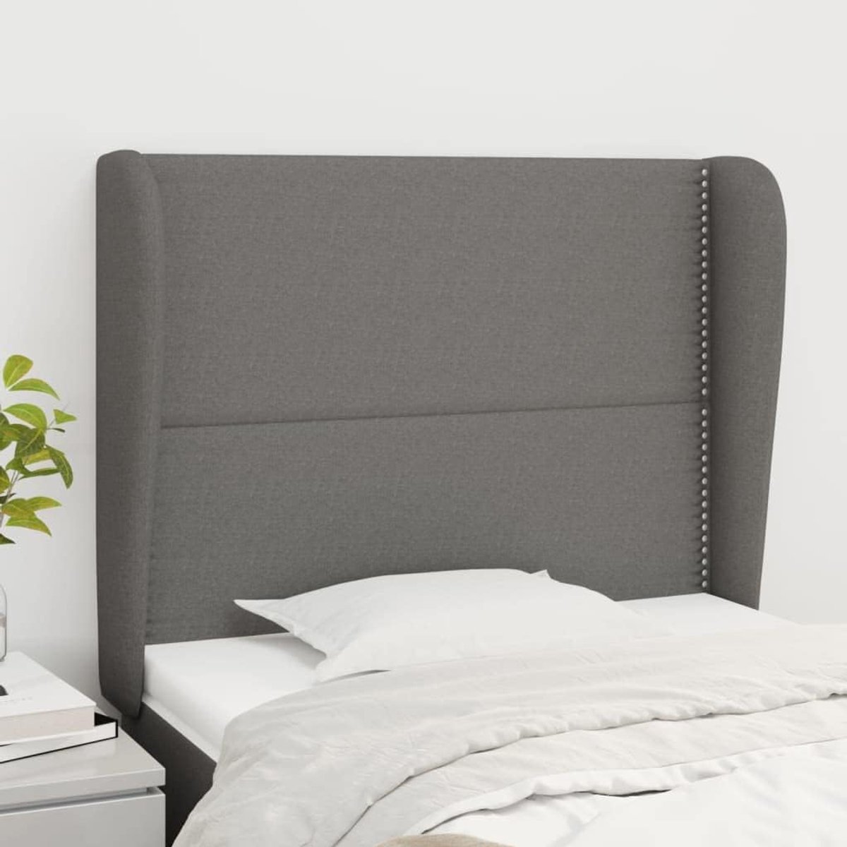 Hoofdsteun met oren, donkergrijs, 103 x 23 x 118/128 cm, stoffen hoofdeinde voor slaapkamer, slaapkamer, hotels