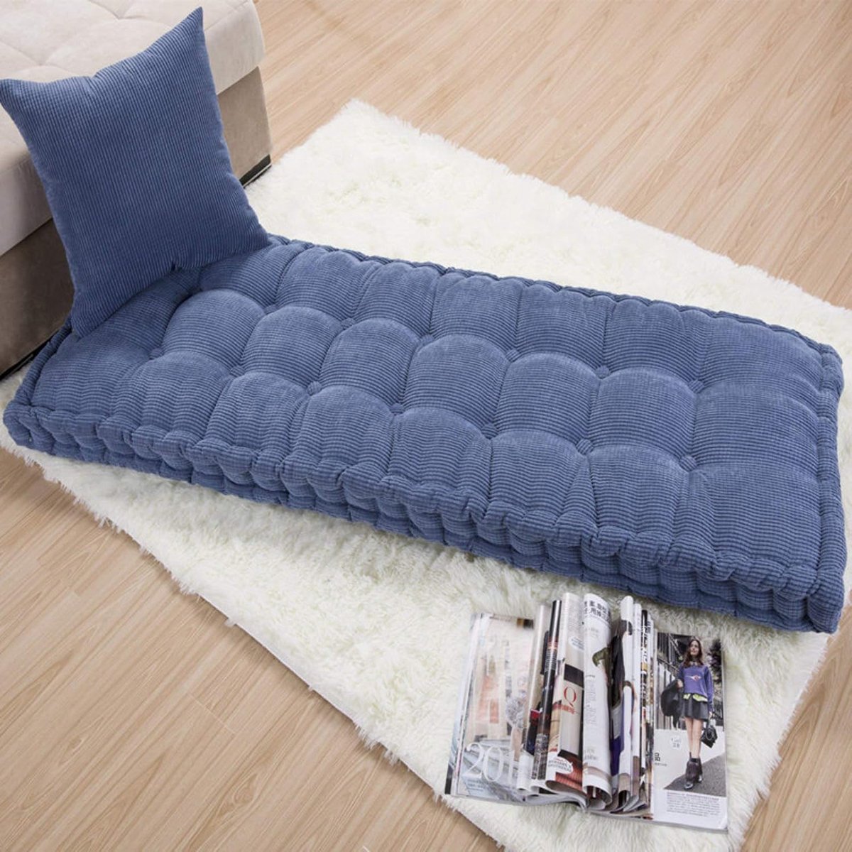 Tatami/Bench kussen, effen kleur dikker getuft lange rechthoek/erfkussen, niet-slip settee/zitkussen/pad/voor slaapkamer balkon bank-blauw. 50x50cm (20x20inch)
