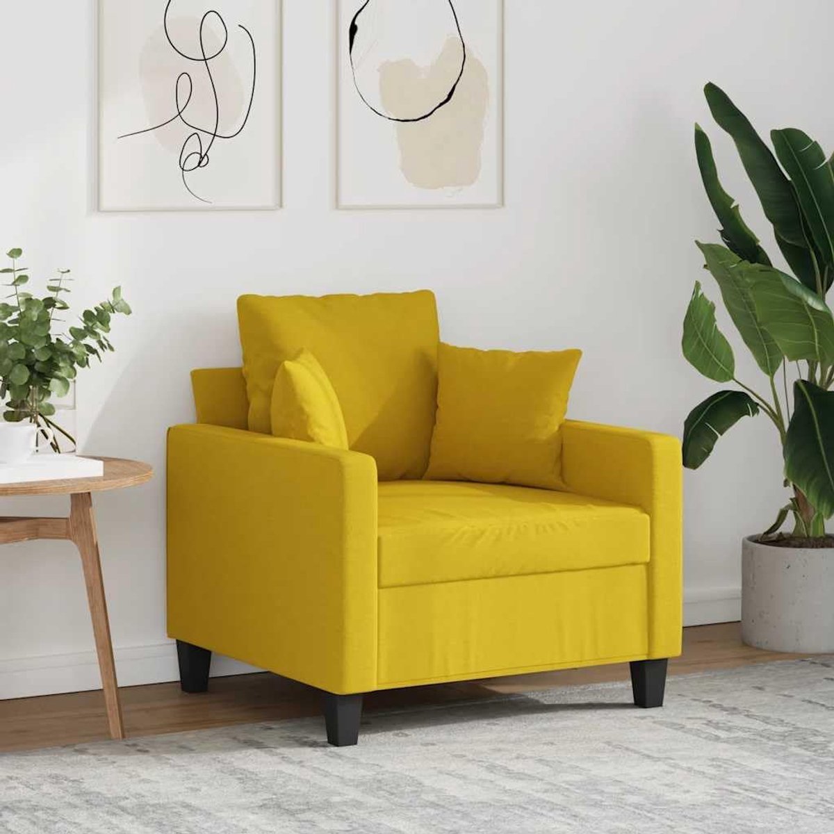 Lichtgeel, 60 cm, comfortabele stoel met metalen frame en bekleding, ademende duurzame stof, modern design voor woonkamer, leesstoel, lichtgeel