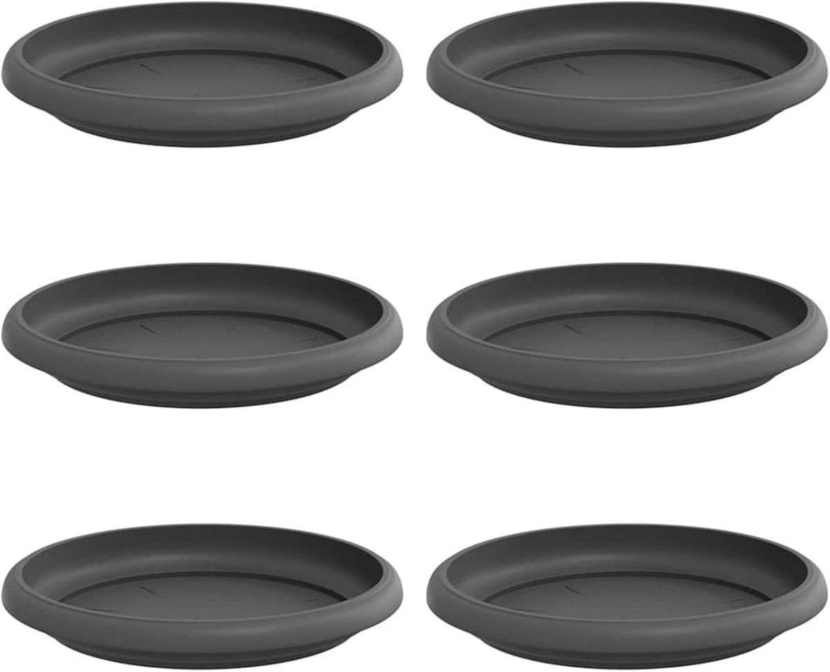 Ronde bloemplaat, 6 stuks, zwart, Ø 15,5 x 2 cm, kunststof, waterdichte plantenpot, onderschotel, ronde plantenonderzetter, bloempot, voor binnen- en buitenplanten, 42020307