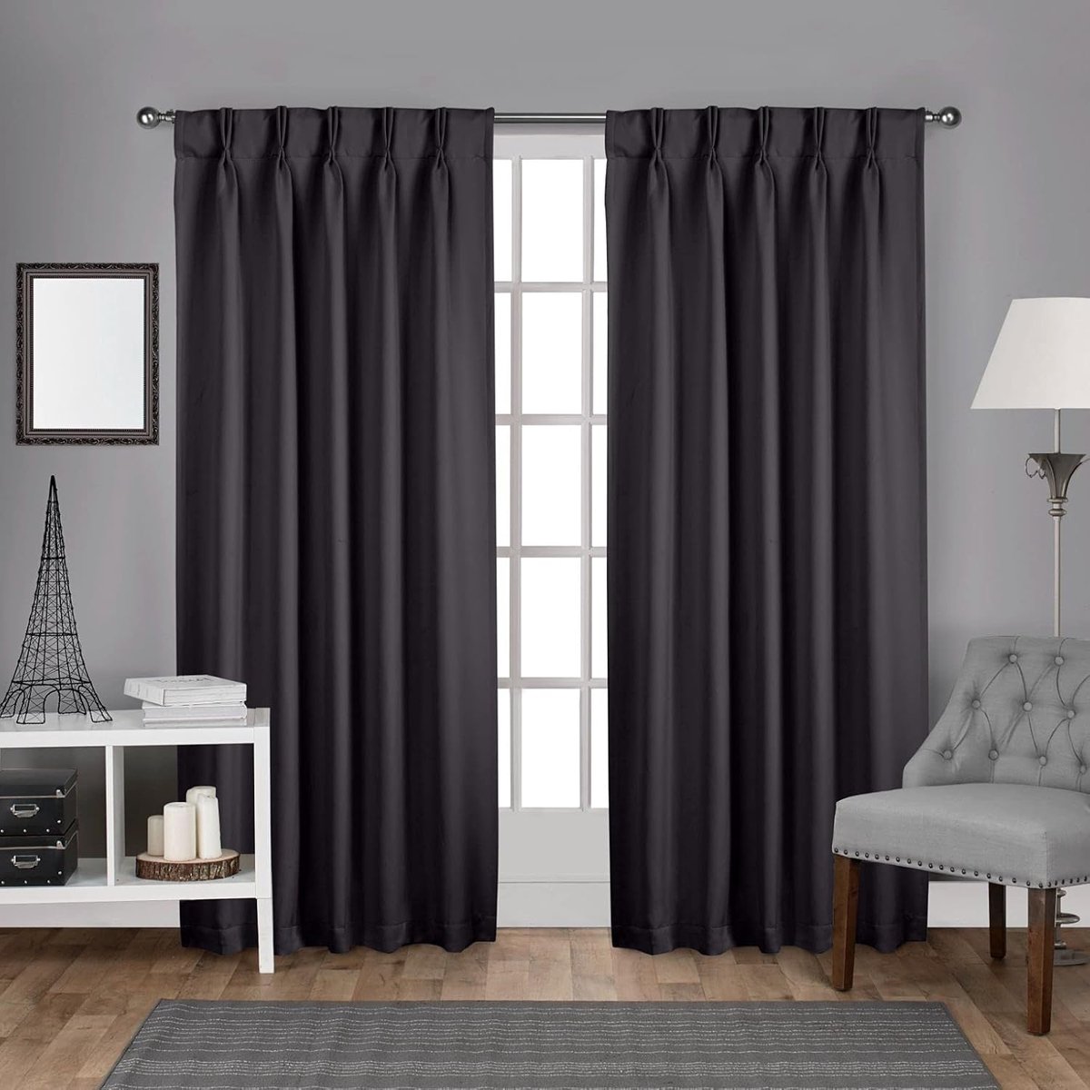 Home Satijnen keperstof gordijn, geweven, verduistering, vouw/verborgen lussen, lengte 213,4 cm, antraciet