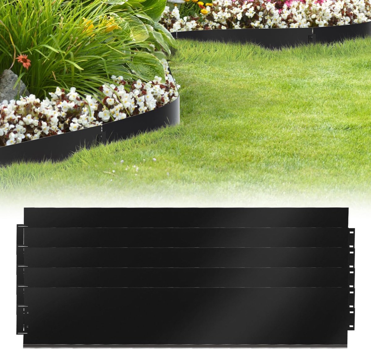Verzinkt metaal, 5 m lengte, bloembed omranding, metaal, 15 cm hoog, maairand, palissade, kan voor binnenplaats, tuin, tuinliefhebbers, zwart (lengte 5 m - hoogte 15 cm)