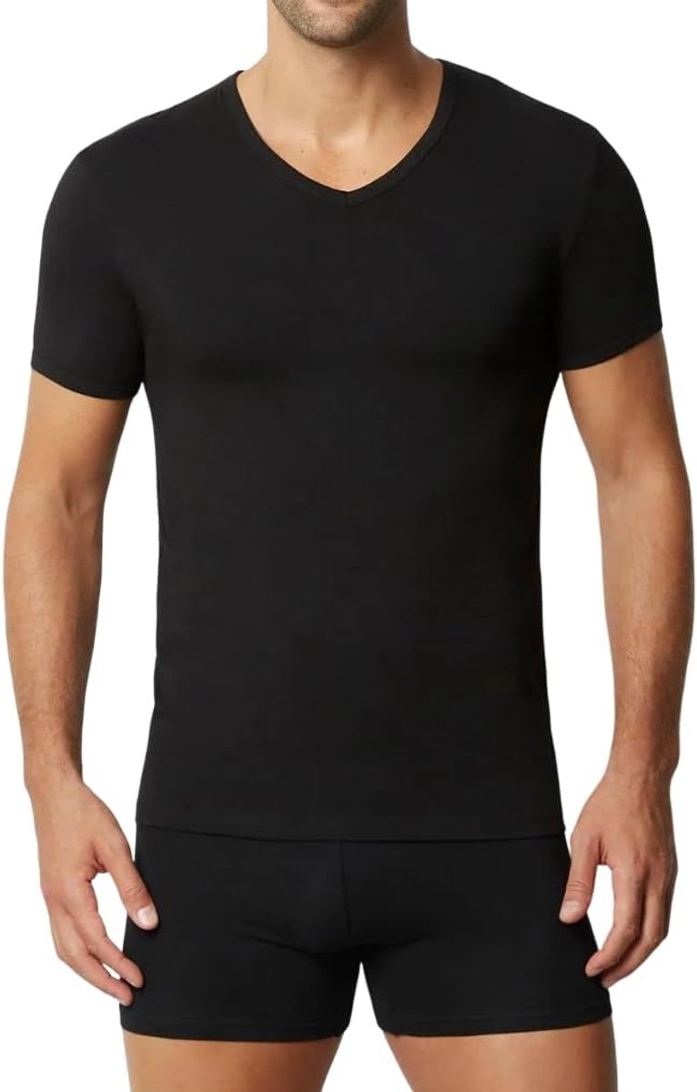 Thermische shirt korte mouw 1 of 3 warme katoenen onderhemden 100% interlock. Ronde hals of puntige kraag. Wit of zwart