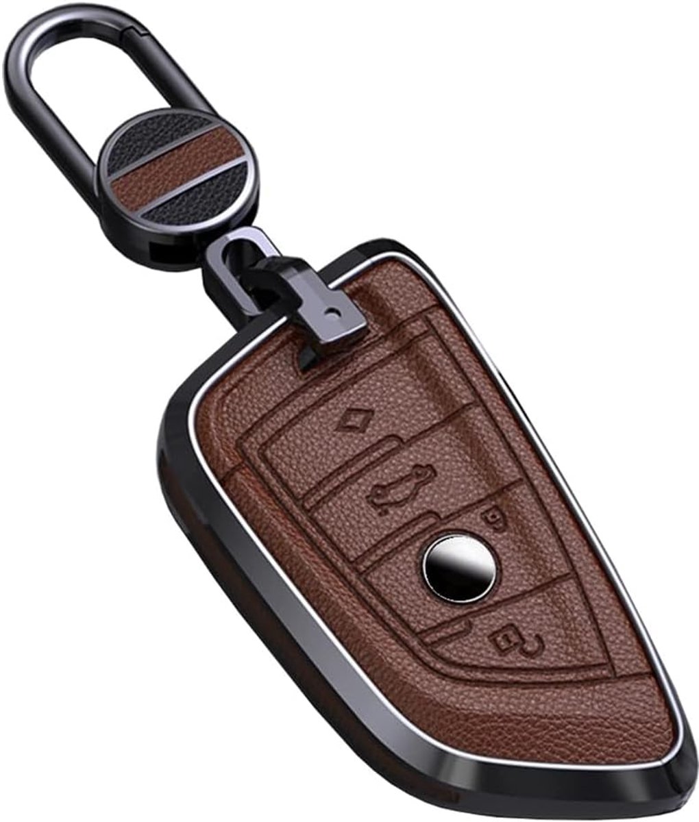 Ontto Autosleutelhoes, geschikt voor BMW X1, F48, X2, X3, X5, X7, F15, X6, F16, X5M, G30, G11, 2-serie, 5-serie, 7-serie, 218i, 530Li, 750i, sleutelhanger, leer, sleutelhoes, sleuteletui, 4 toetsen