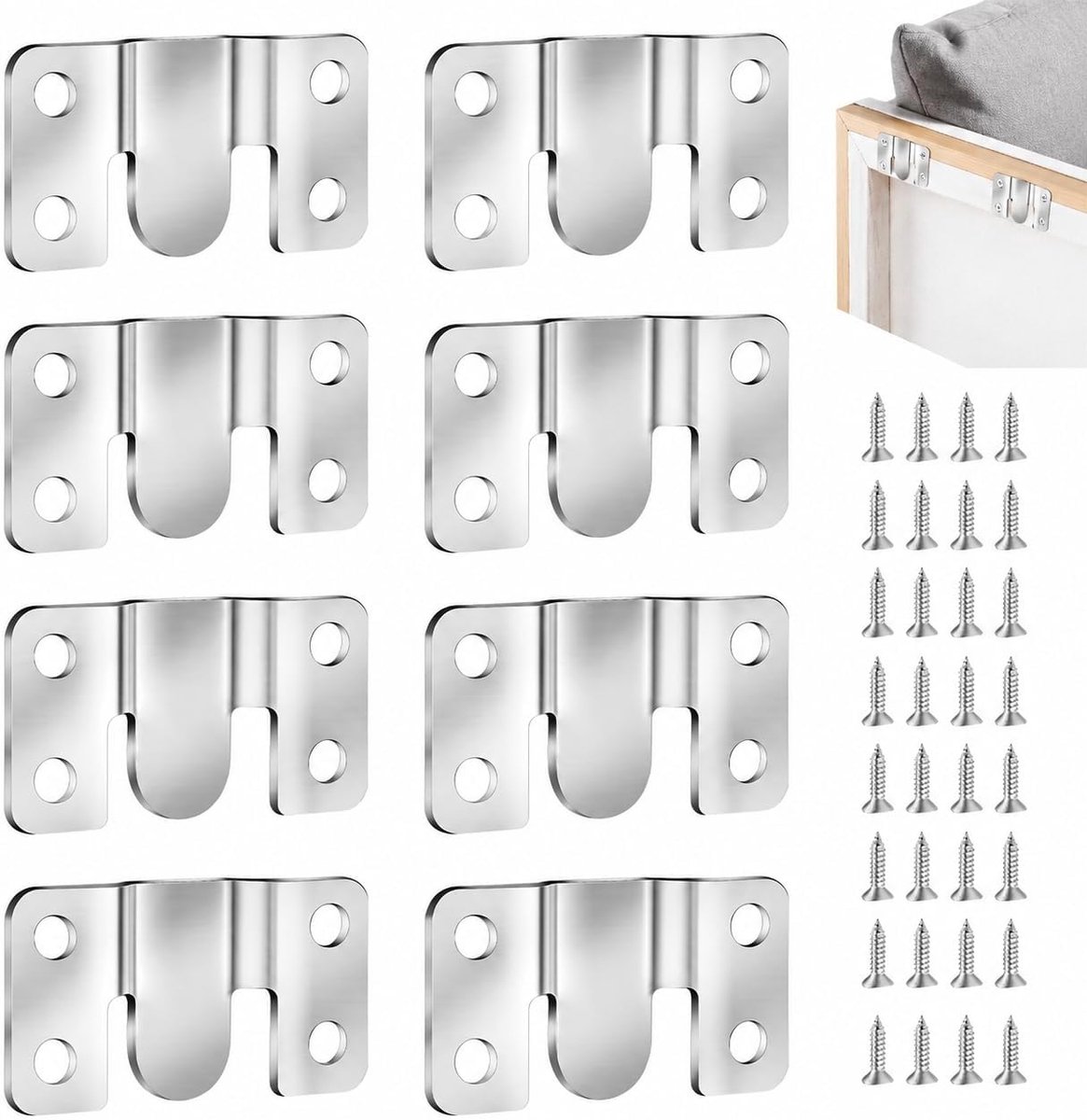 Ophanging set – 8 stuks RVS zware wandhangers 20 kg draagkracht met schroeven en haken voor schilderijen, spiegels, woonkamers, kantoor en studio montage