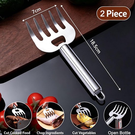 2 stuks vleesklauwen Pulled Pork roestvrij staal BBQ berenklauwen — afbeelding 3