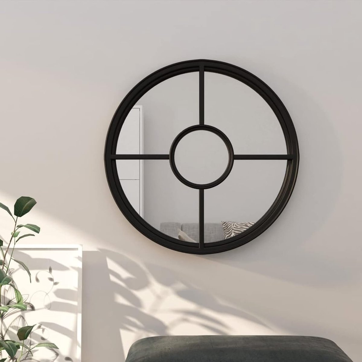 Zwarte spiegel, 60 x 4 cm, rond, van ijzer voor binnen, decoratieve spiegel, wandspiegel, binnenspiegel, spiegel voor woondecoratie, woonkamer, slaapkamer