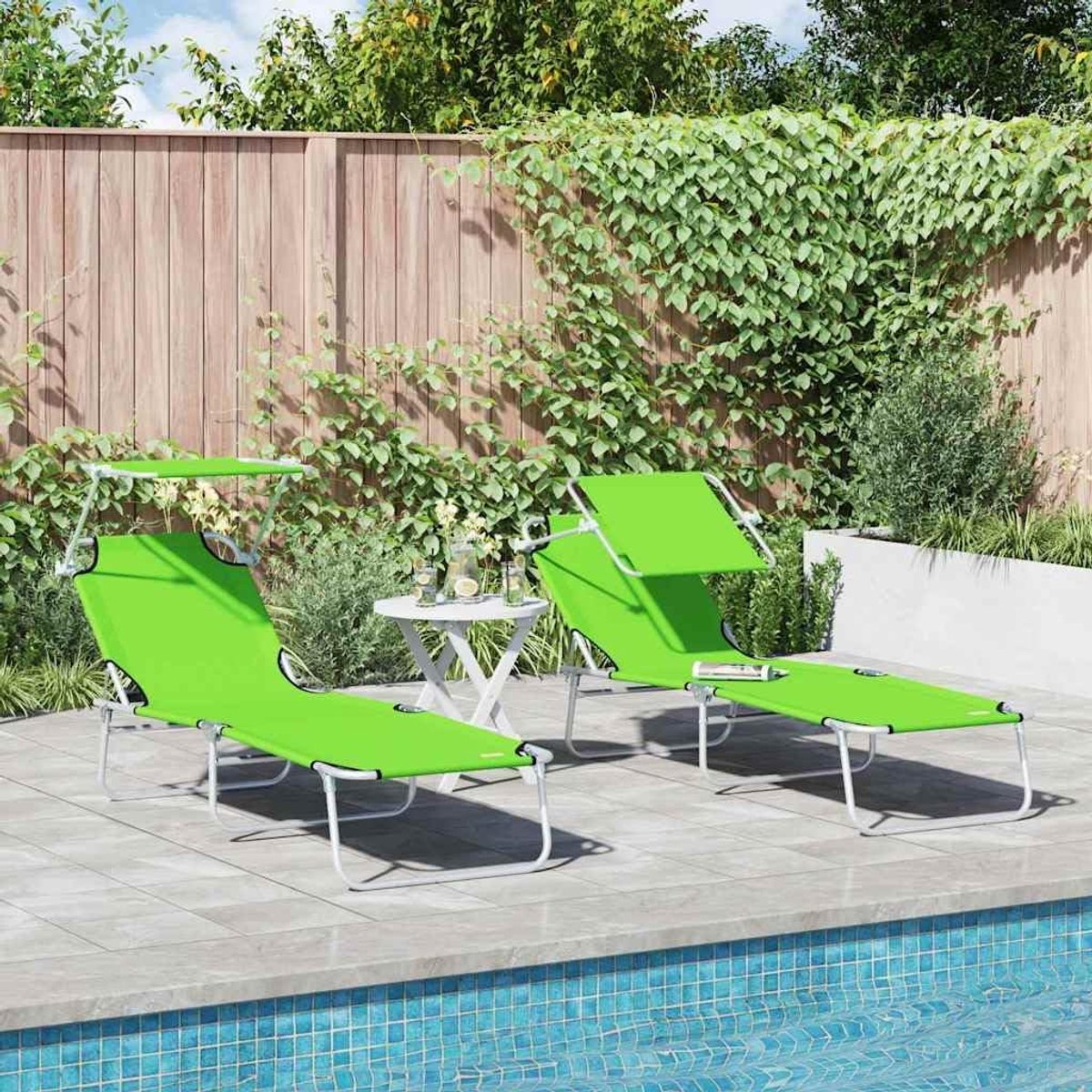 2 stuks zonneligstoel, groen, 58 x 188 x 77 cm, polyester, polyrotan, outdoor, ligstoel met verstelbare rugleuning en opvouwbaar design, voor tuin, terras