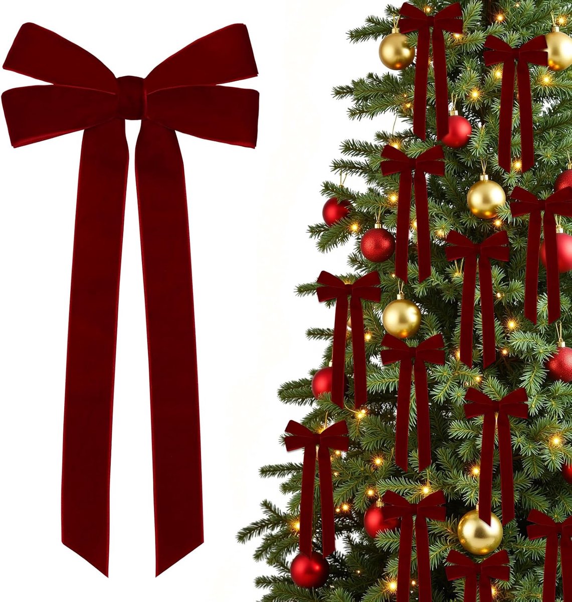 Strikken, 12 stuks, kerststrikken, fluweel, 13 x 26 cm, kerststrikken, vintage strikken voor kerstboom, trappen, krans, open haard, decoratie