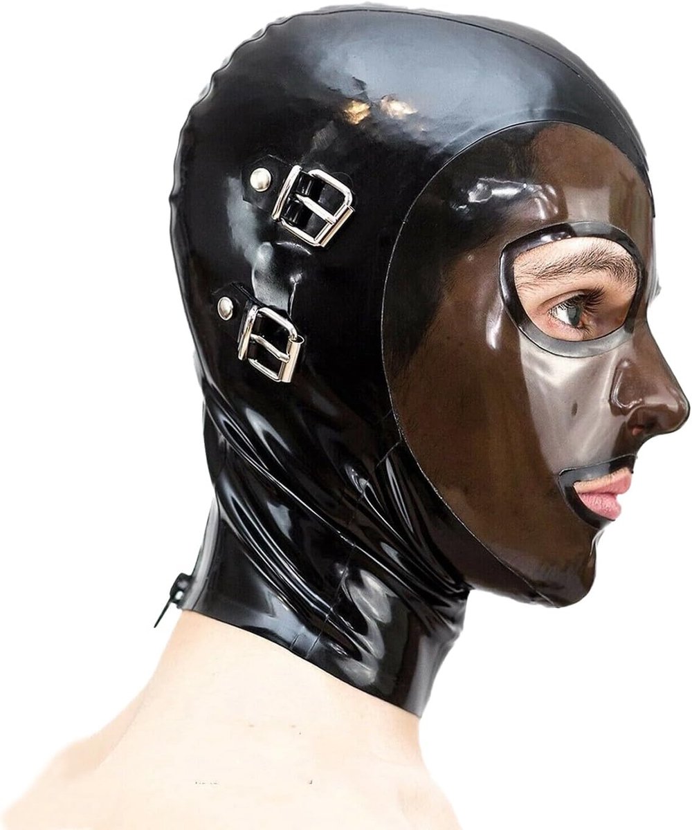 Masker Rubberen Kap met Afneembare Ogen en Mondbedekking,Hoofddeksel met Rits aan de Achterkant Handgemaakt