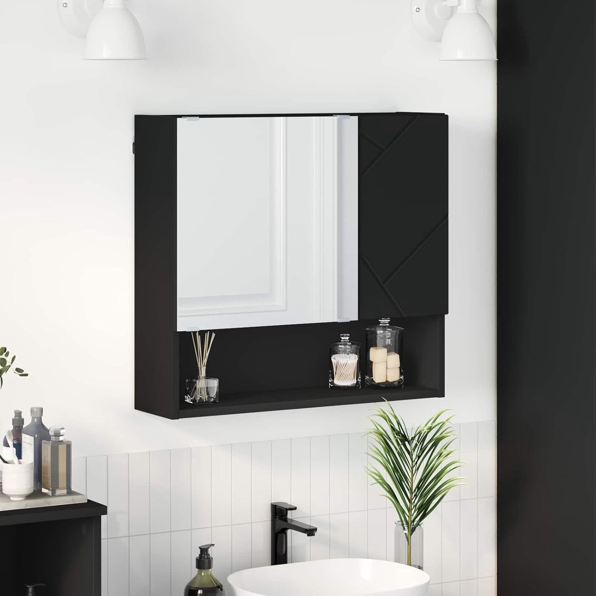 Spiegelkast zwart 59 x 17 x 55 cm houtmateriaal badkamer