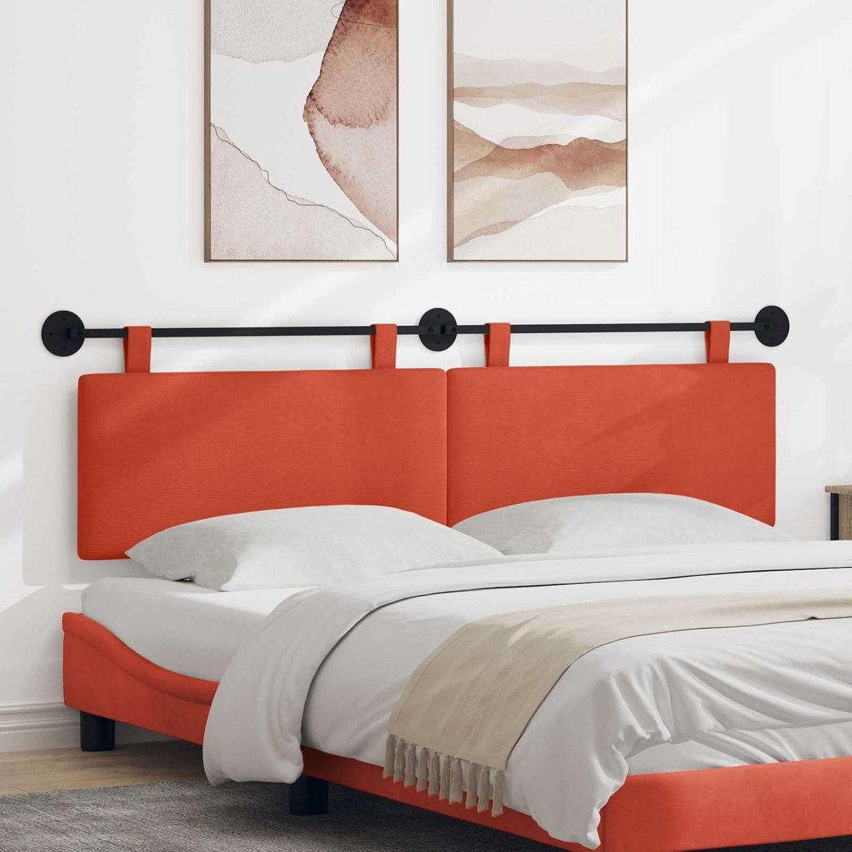 Hangend hoofdeinde rood-oranje corduroy, bedhoofdeinde voor boxspringbedden slaapkamer hoteldesign42031824