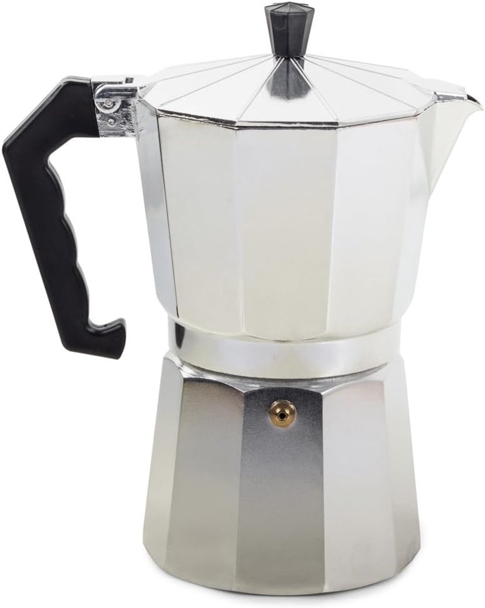 Genuss Espressokoker: 9 kopjes, 450 ml. Koffiezetapparaat, elektrisch, gas, keramisch. + e-book (zilver)