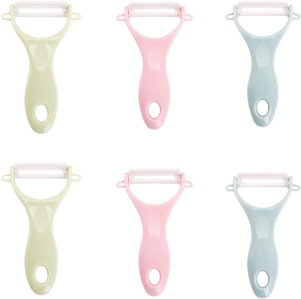 6 stuks keramische groentenschiller voor keuken, groenteschiller voor keuken, groentevruchtenschilder, scherpe en roestpreventie, goede grip, voor komkommer, aardappel, aubergine, appel, peer (roze, blauw, groen)