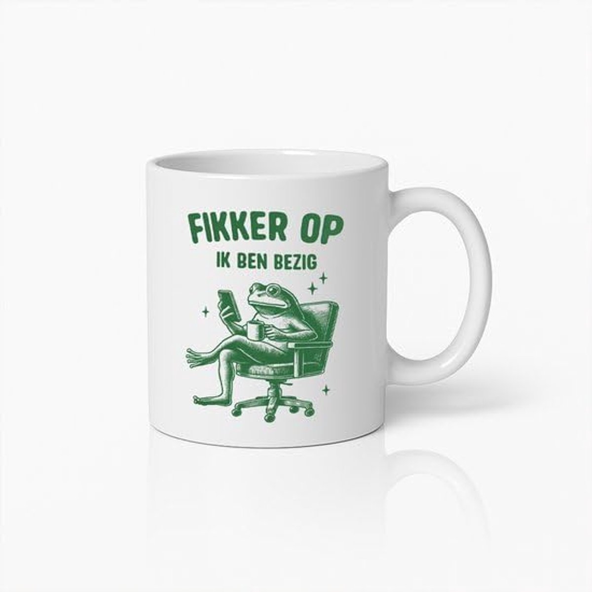 330ml Kikker Kantoor Mok – Humoristische 'Ik Ben Bezig, Fikker Op' Koffiebeker met Cartoon Ontwerp