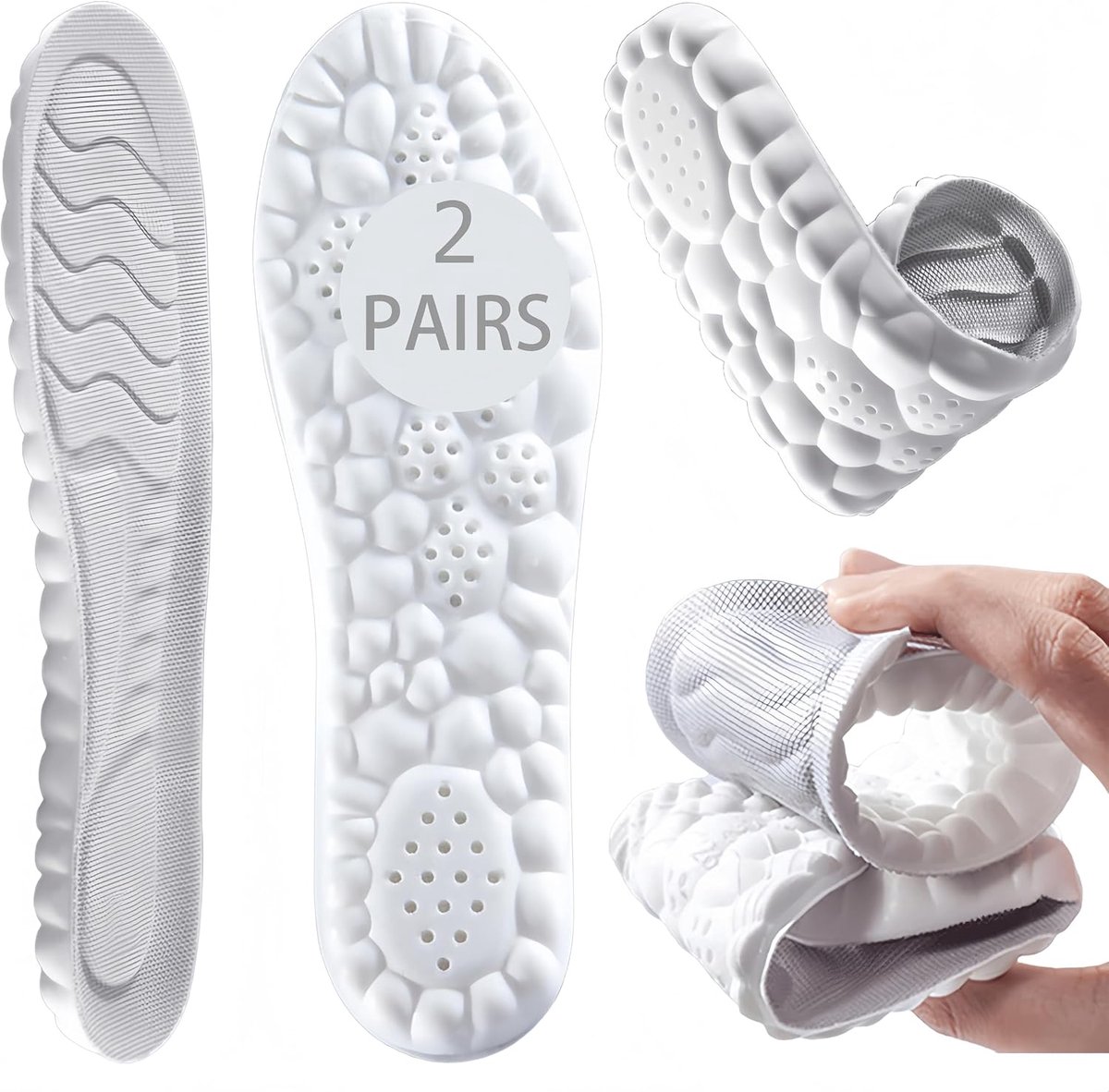 Paar inlegzolen, schoenen PU heren dames dagelijks sport schuim inlegzolen werk inlegzolen flexibel ademend schoenen heren dames sportschoenen (grijs, 43-44)