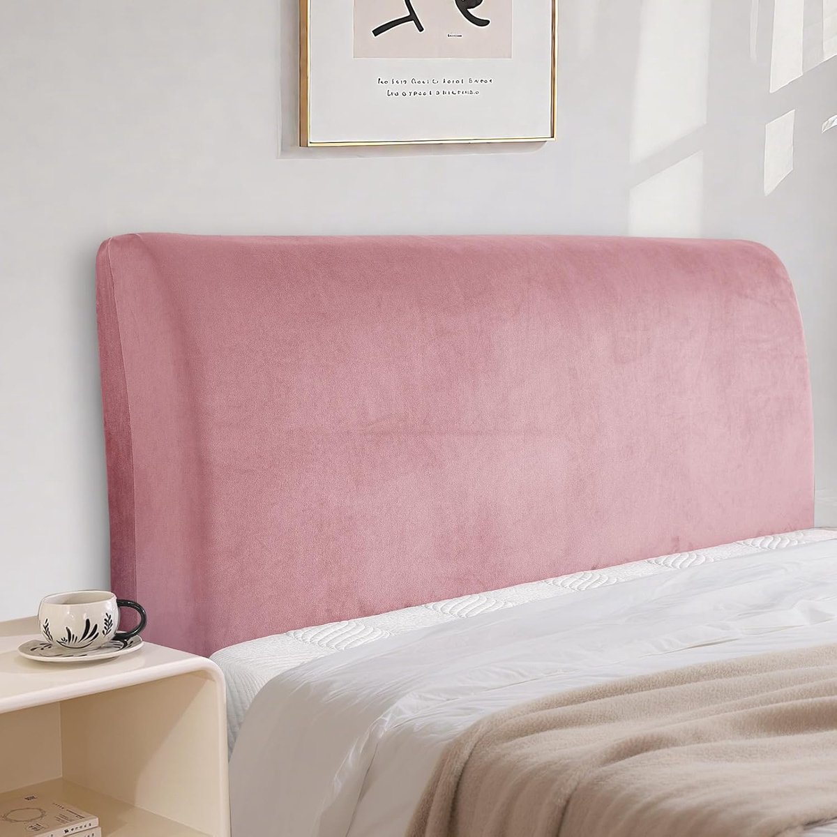 Bed Headboard Cover, Stretch All-Inclusive Bescherming Cover, Elastisch, Effen, Stofdichte Hoofdbordbekleding Voor Bed, Wasbaar (180cm, Roze)