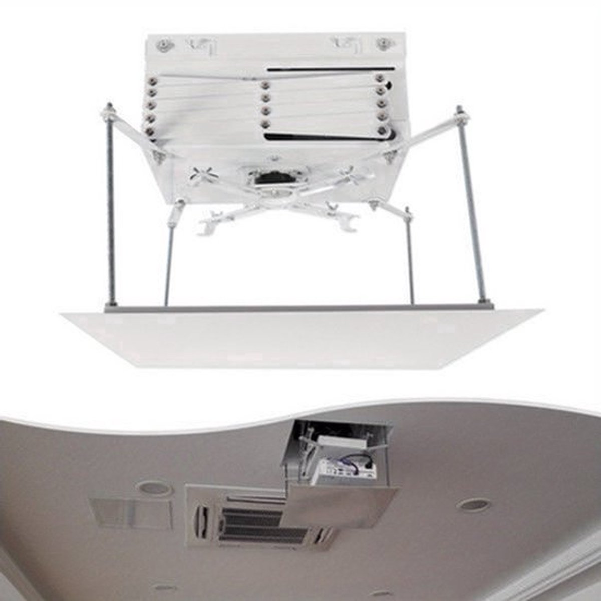 Projectiebeugel – Projectorhouder – Plafondbeugel – Bevestiging Voor Projector – Witte Projectorbeugel – Stevige Houten Constructie – Elektriciteit Niet Nodig