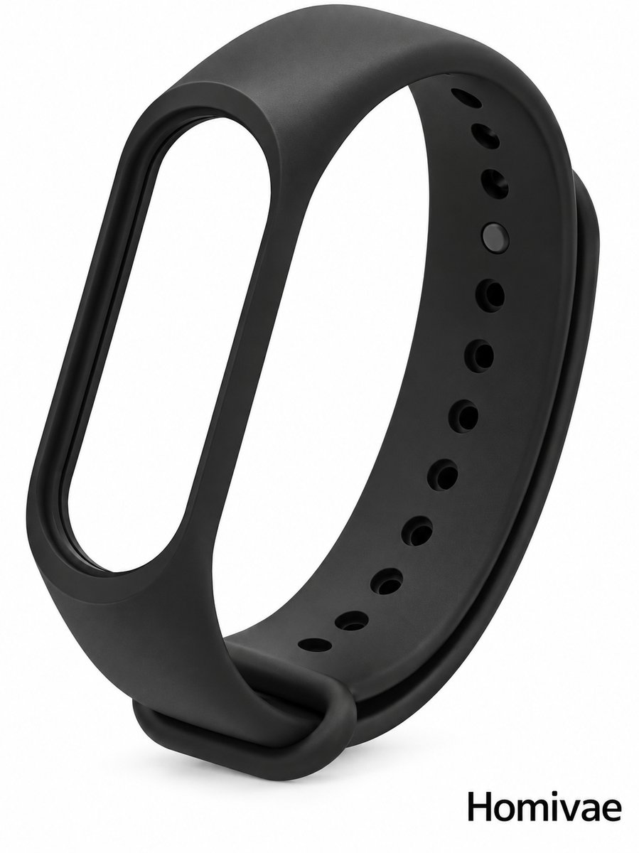 Homivae Siliconen Bandje geschikt voor Xiaomi Mi Band 5 & Mi Band 6 - Verstelbaar Polsbandje - Zwart
