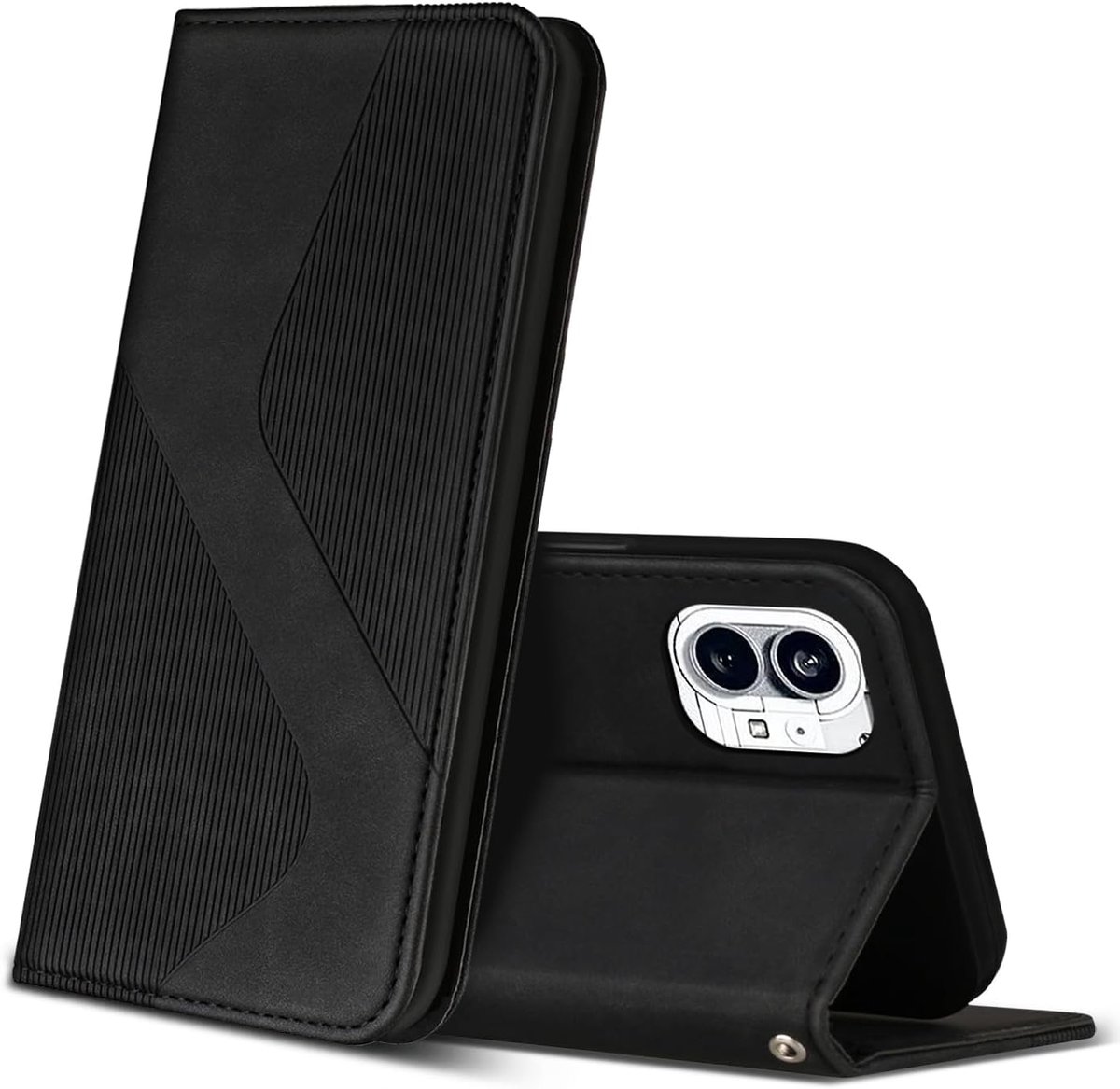 Hoesje voor Nothing Phone 1, PU Kunstleer Bookcase Telefoonhoesjes met [Kaartsleuven] [Stand], Flip Case Beschermhoesje voor Nothing Phone (1) (Zwart)