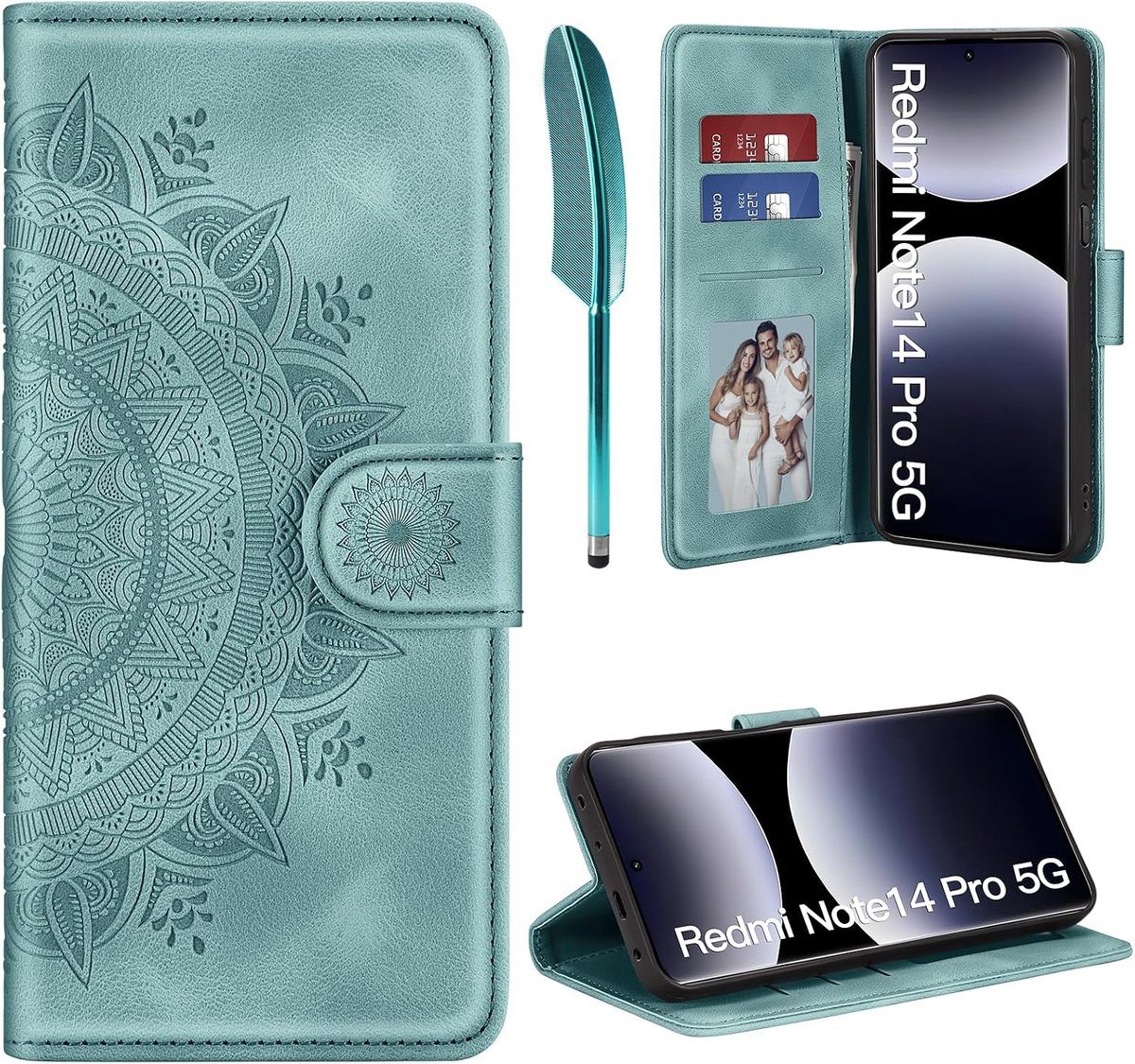 Ivencase Leren hoes voor Xiaomi Redmi Note 14 Pro 5G, premium inklapbare flip wallet, telefoonhoes, PU-leren kaartenvak, standfunctie, beschermhoes, groen