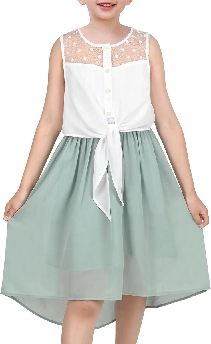 Jurk Turn down kraag Bloem Chiffon Partij Zwart 7-14 jaar