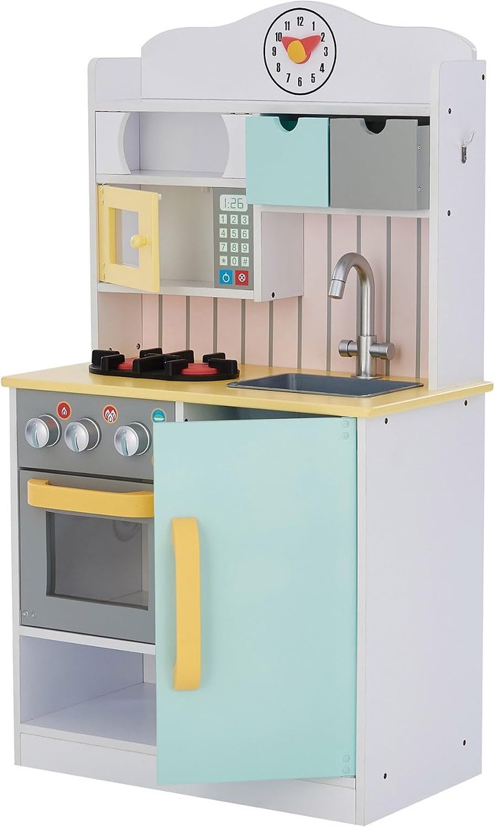 Kids Houten Speelkeuken Met Accessoires - Kinderspeelgoed - Rollenspel Speelgoed - Wit/Groen & Geel