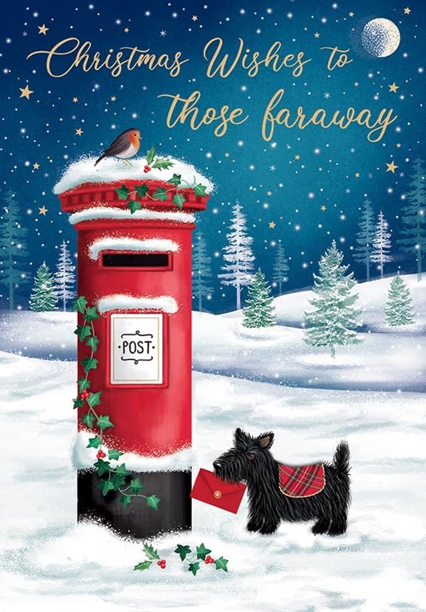 Greetings Kerstkaart voor die Faraway Postbox westie - 9 x 6 inch