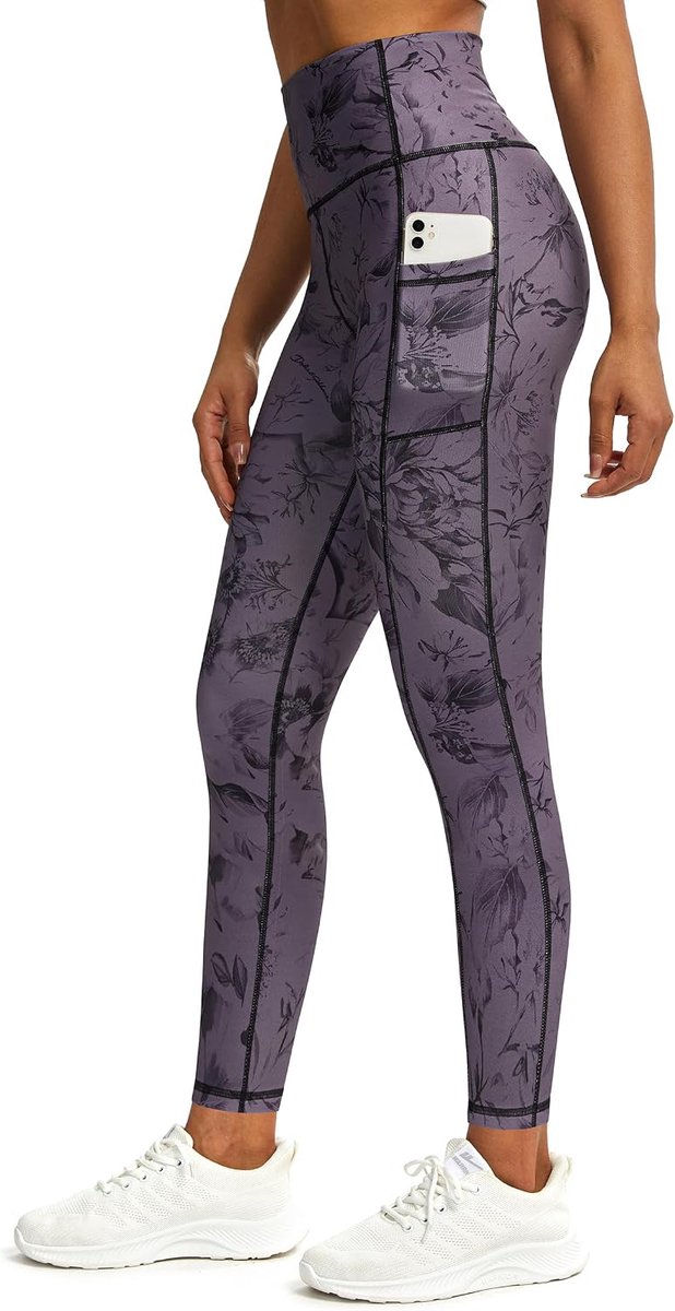 Sportlegging voor dames, lang, ondoorzichtig, bedrukt, fitnessbroek, hardloopbroek met zakken