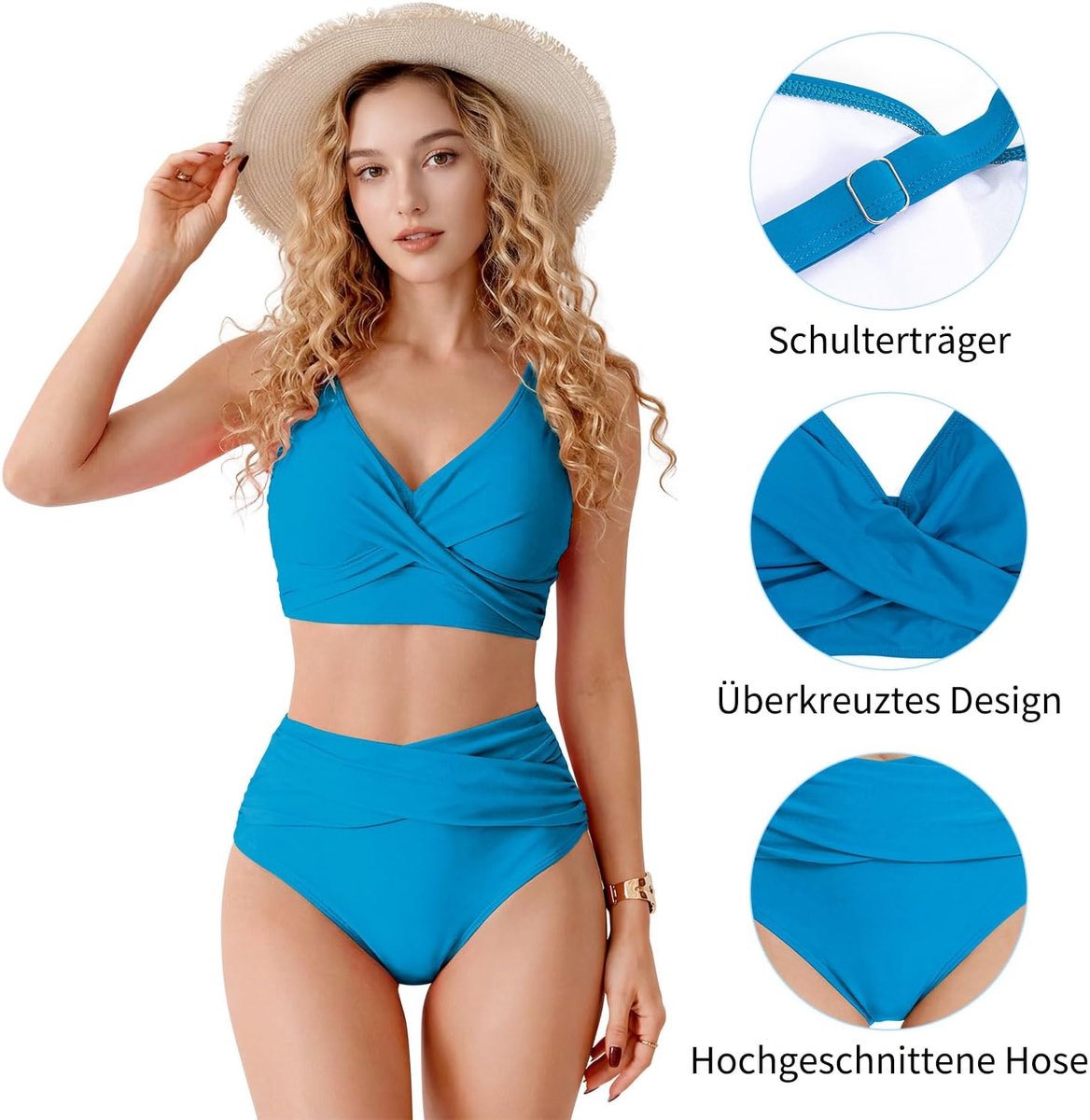 Bikini voor dames, zwart, buikweg-effect, hoge taille, elegante badmode, push-up, buikcontrole, zwempak