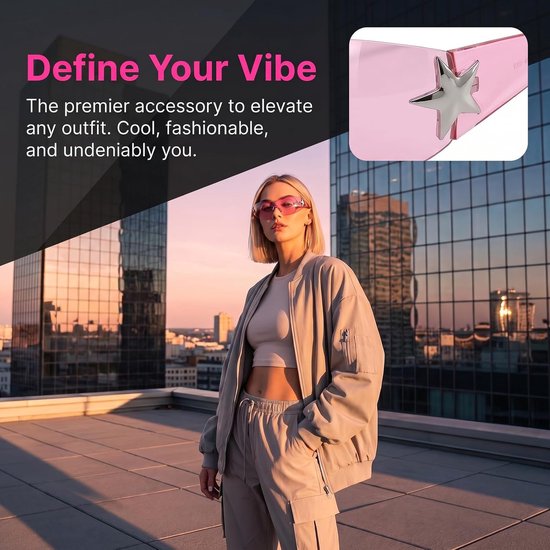Zonnebrillen Y2K Wrap Around voor dames en heren, frameloze, mode met ster, oversized glazen, voor buiten — afbeelding 3