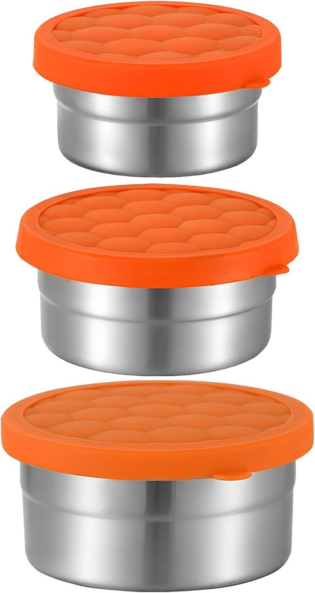 3 stuks roestvrijstalen containers met deksel, voedselcontainers van roestvrij staal, herbruikbaar, lekvrij, herbruikbaar, rond