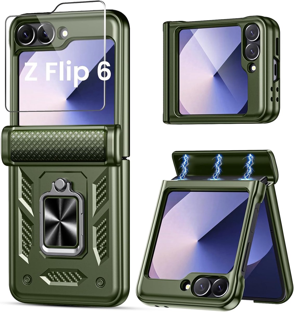 Telefoonhoesje voor Samsung Galaxy Z, klaphoesje met beschermfolie, 360° ringstandaard, beschermhoes, militaire stootvaste telefoonhoes voor Samsung Galaxy Z, groen