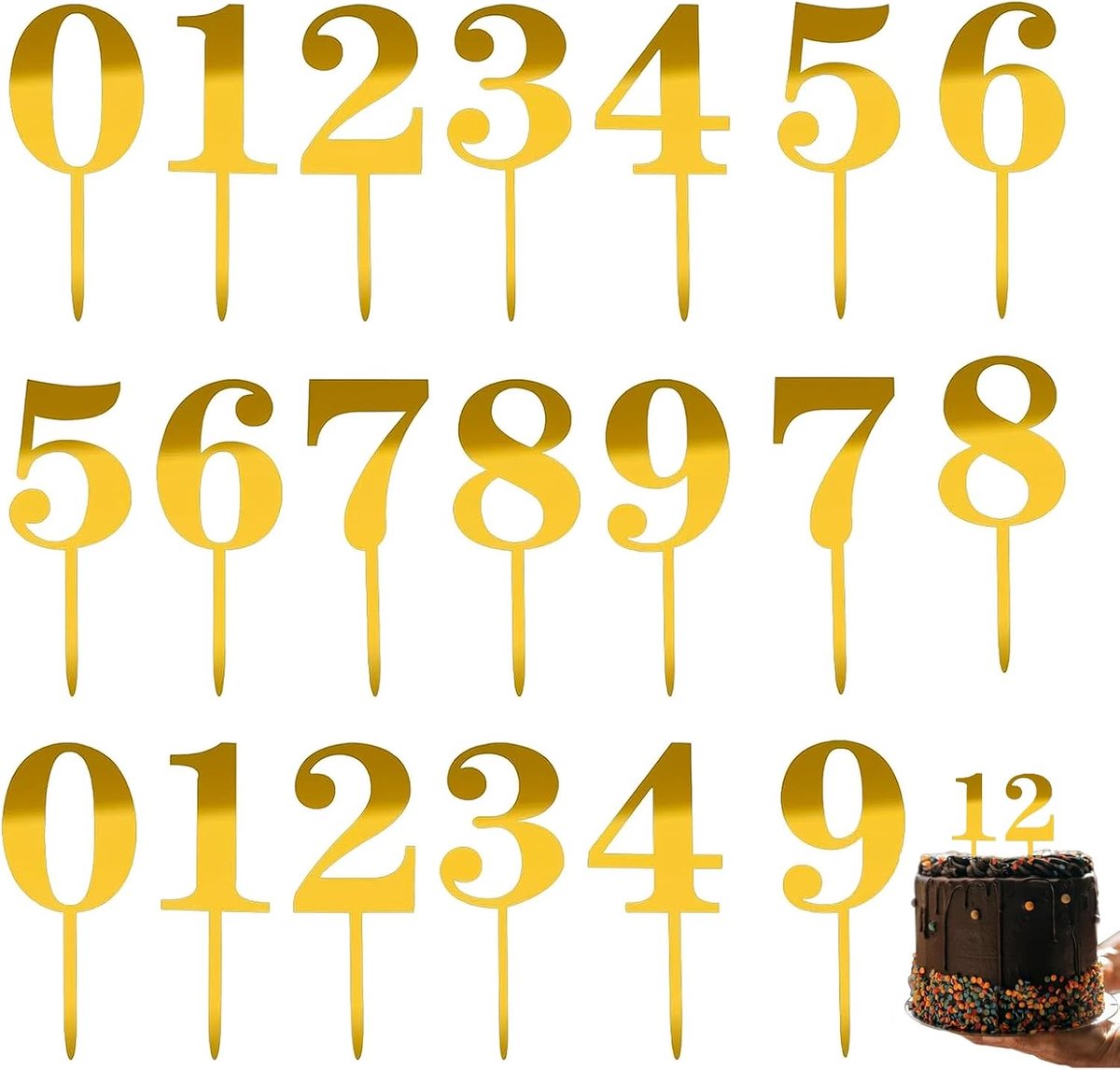 Taarttoppers,20Pcs Gouden Acryl Getallen voor een Speciale Taartdecoratie - Ideaal voor Verjaardagen, Bruiloften en Jubilea