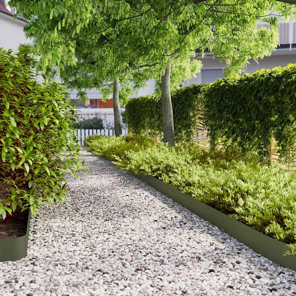Gazonkanten 10 STK. Olijfgroen 15x103 cm koudgewalst staal, gazonrand perkafsluiting voor tuinbed voortuin Terras 860145
