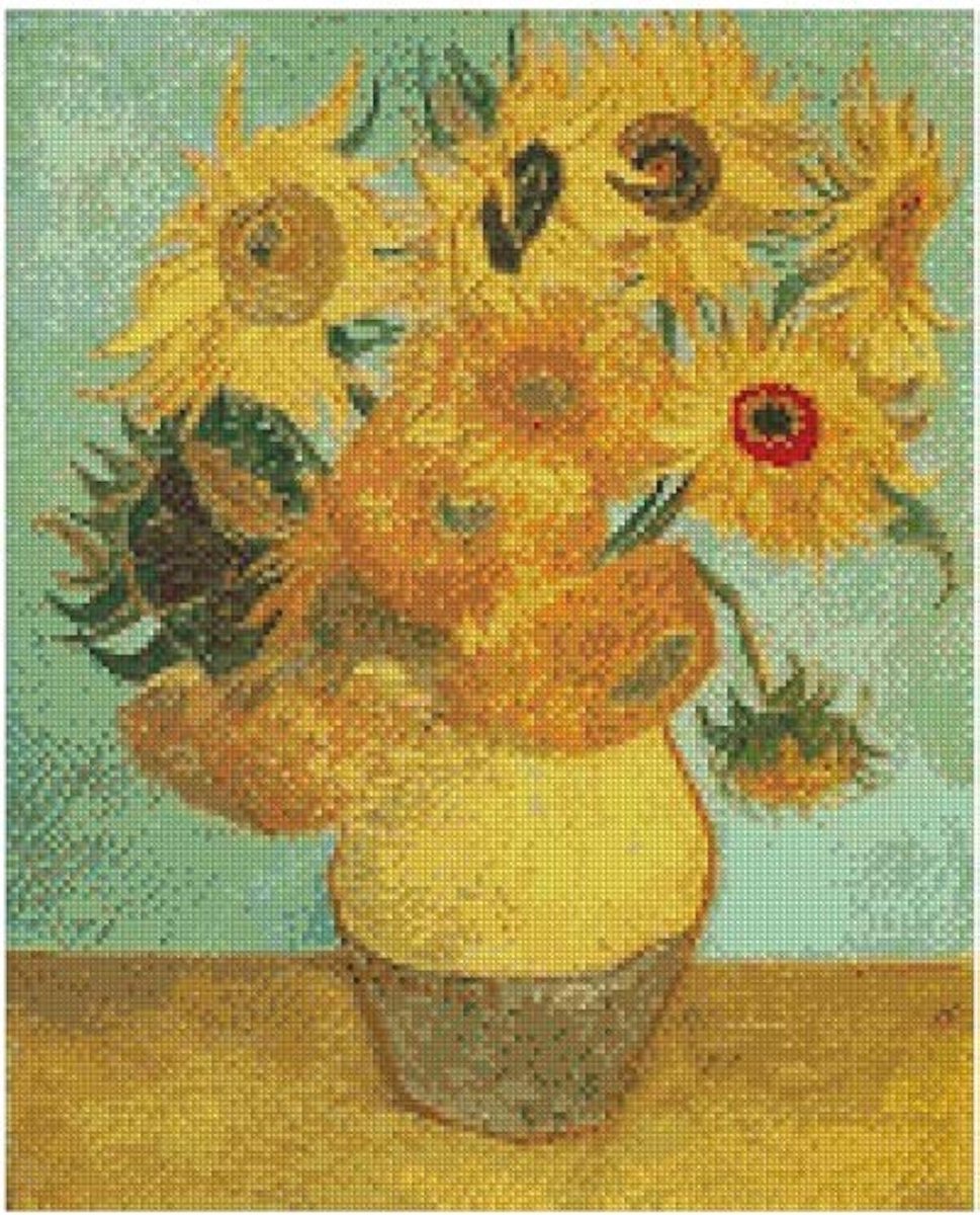 Serie, 12 zonnebloemen van Vincent Van Gogh katoen geteld kruissteek Kits, 150x196 steek, 38x45 cm sampler, DIY decor, Vincent Van Gogh zonnebloem DIY katoenen kruissteek kit