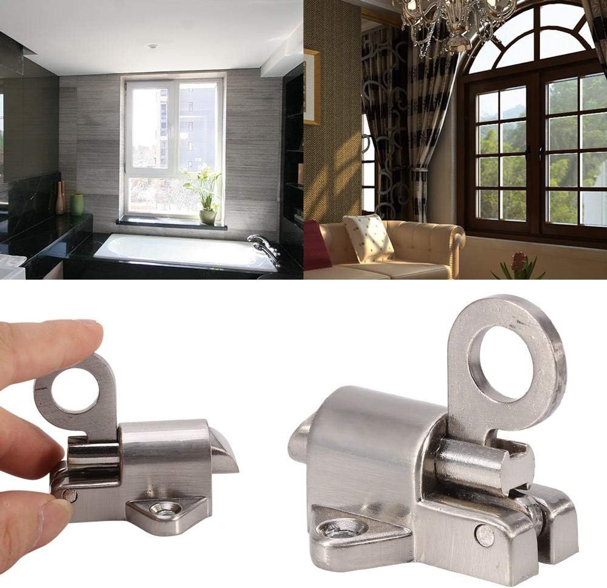 Bolt, Aluminum Easy Installation Automatic Latch Lock for Window Gate Security Pull Ring Spring Bounce Door Bolt