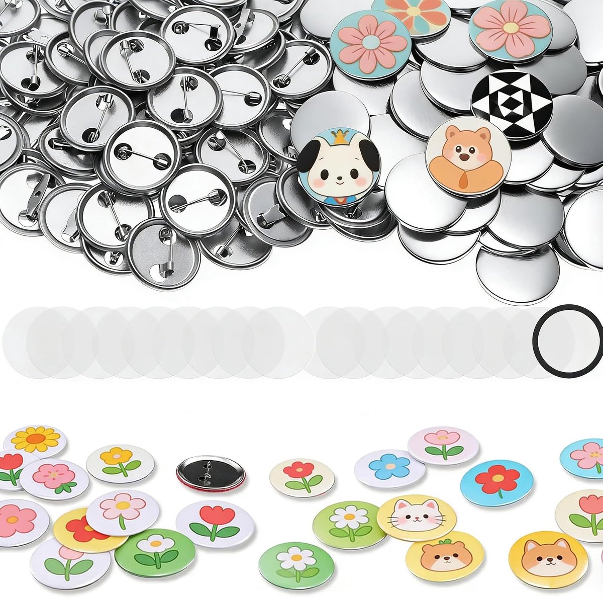 100 stuks eigen knoppen, 25 mm/1 inch voor knopmachine, complete set naalden en folies, alles over knopfabrikanten, accessoires voor pinnenfabrikanten