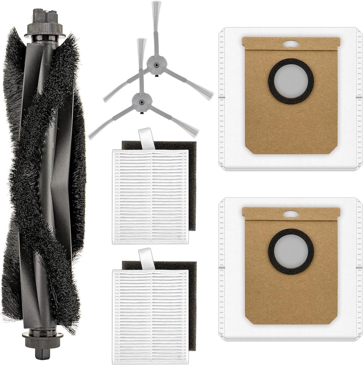 Reserveonderdelen compatibel met Eufy L60, L60 Hybrid, L60 SES, L50 SES, L50 Series Robotstofzuiger, accessoireset, 1 rolborstel, 2 HEPA filters, 2 zijborstels, 2 stofzakken