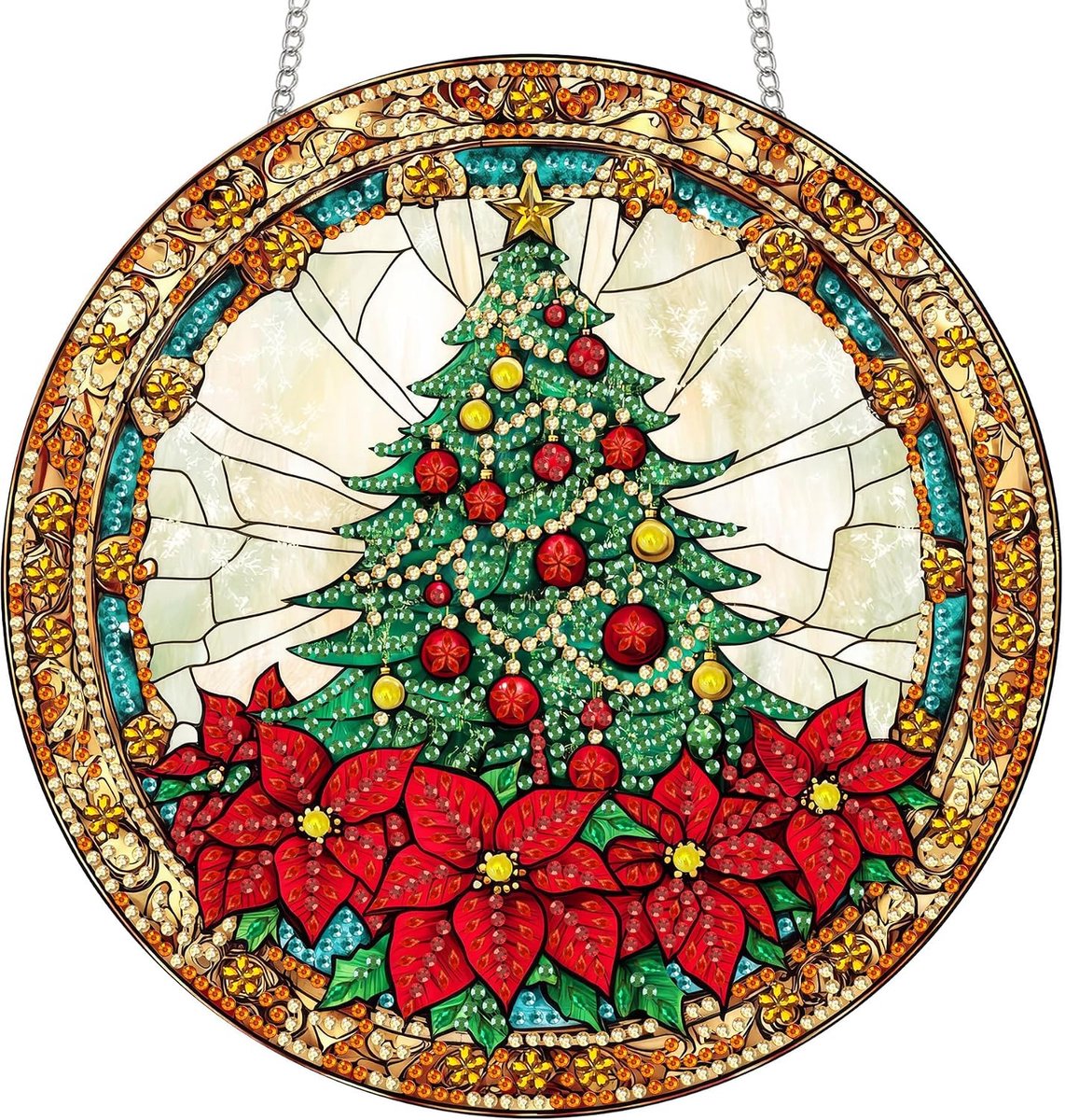 Diamond Painting Dubbelzijdige hanger, acrylbord met ketting, 20 x 20 cm, kerstboom, diamantschilderij, raamafbeeldingen, decoratieset, doe-het-zelf, kristallen schilderij, hanger voor muur