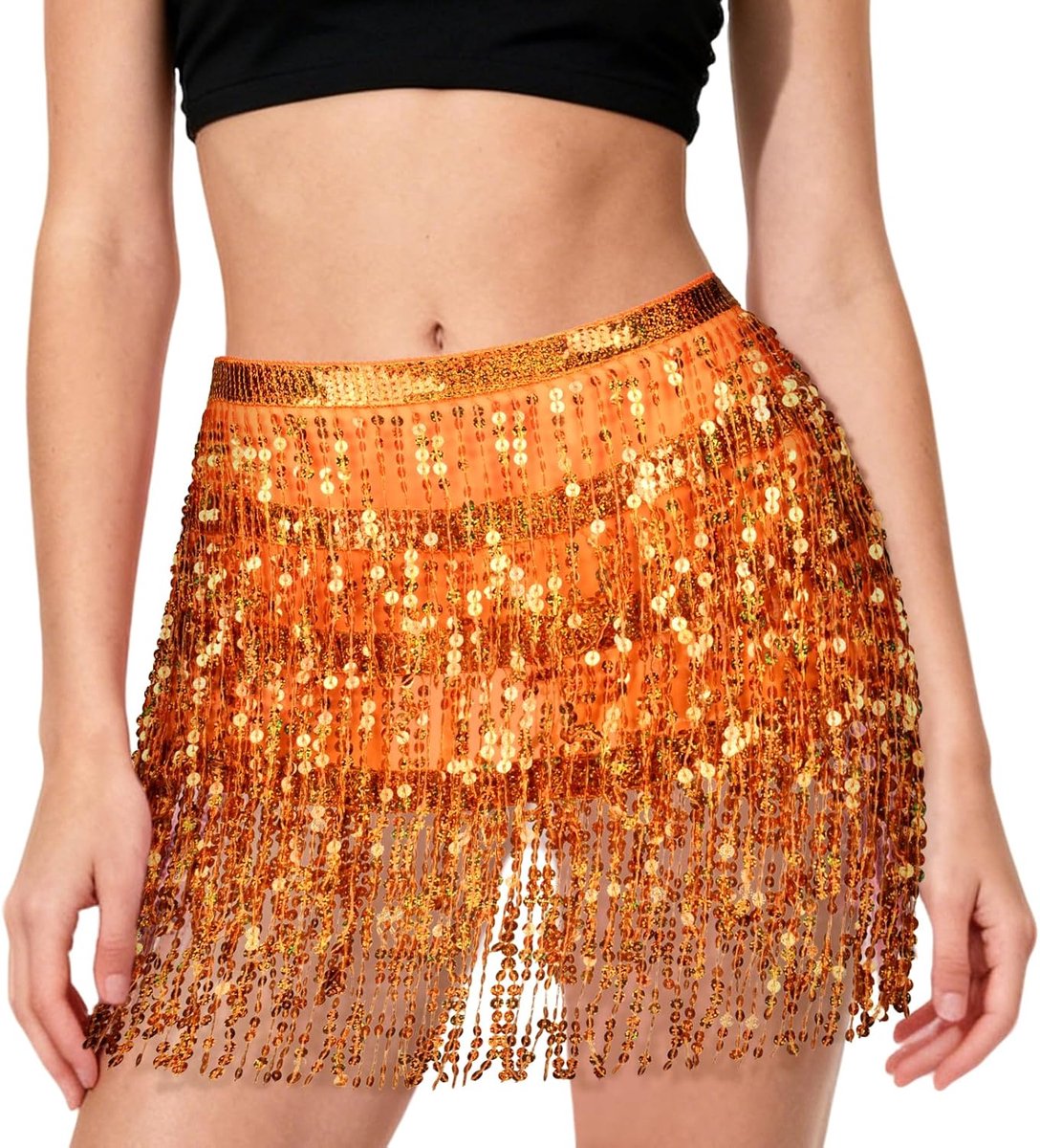 Rok voor vrouwen, kwastjes buikdansen rok mini sprankelende glitter glanzende rokken voor performance & festival dans