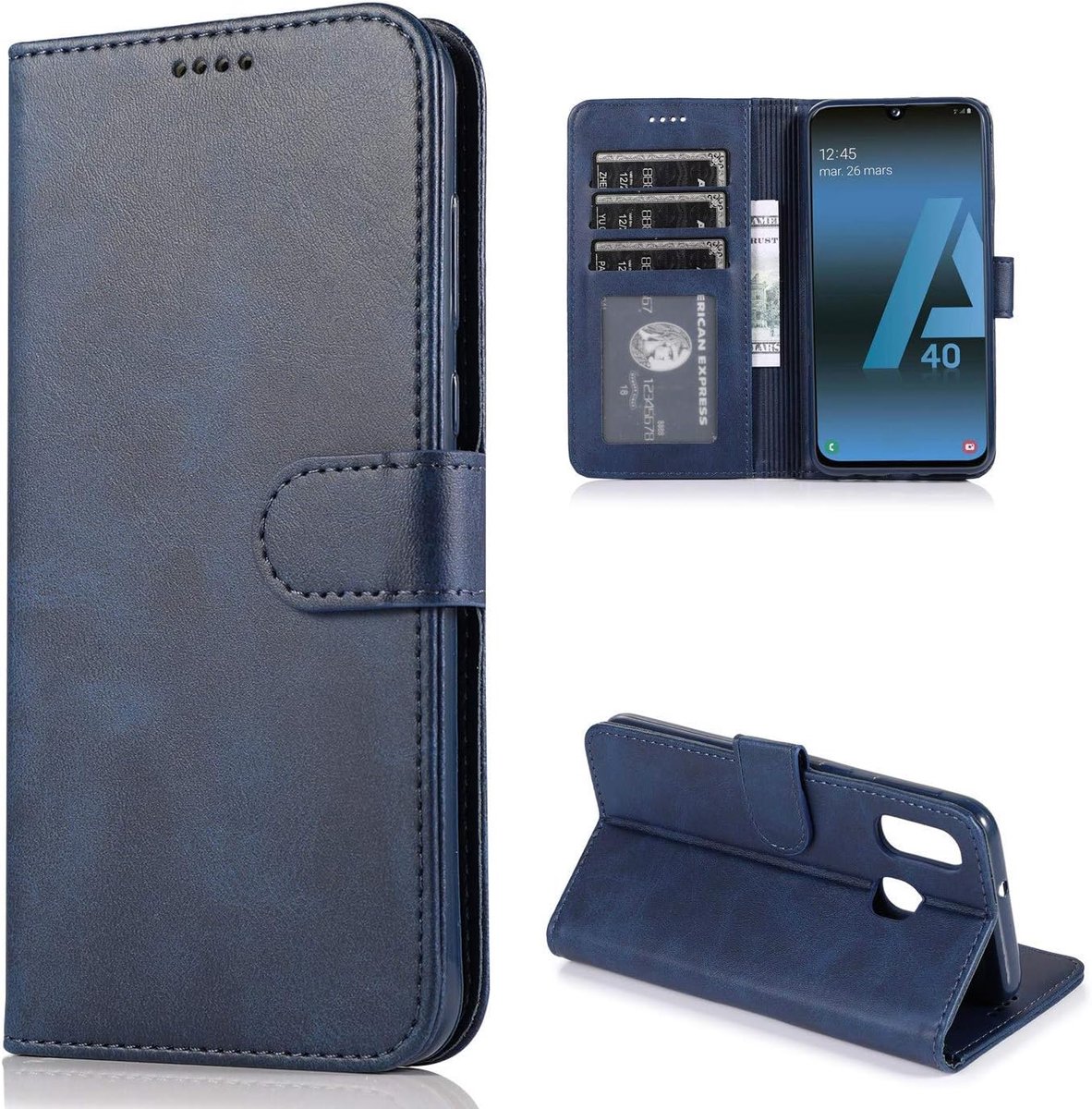 Beschermhoes voor Samsung Galaxy A40 van leer, donkerblauw
