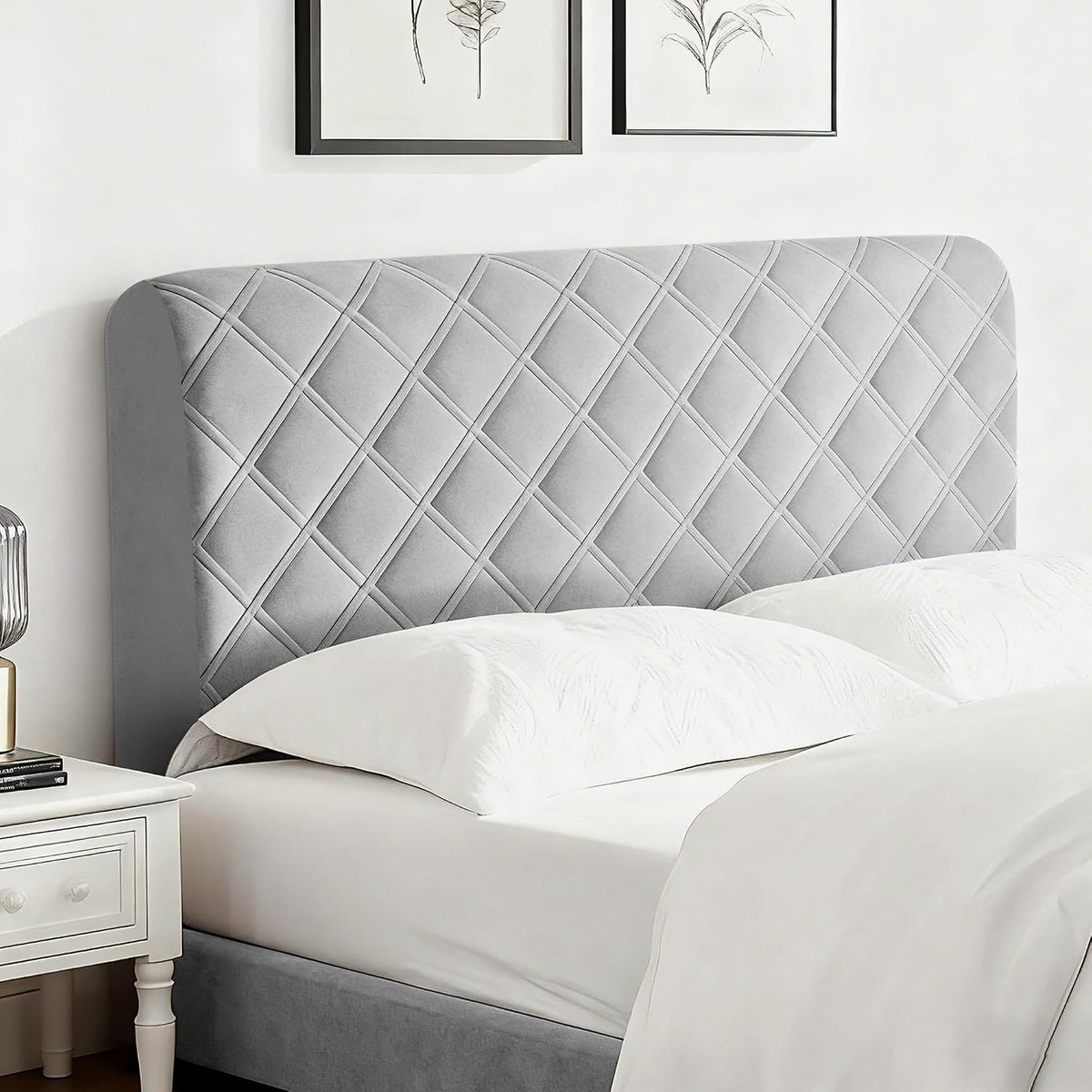 Hoes voor hoofdbord, elastische fluweel, zacht, voor slaapkamer, lichtgrijs, 180 cm