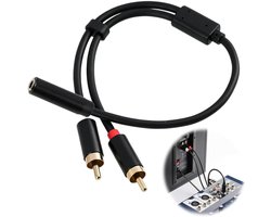 30 cm stereo audiokabel, 3,5 mm jack naar 2x RCA-cinch-stekker van metaal, cinch naar jack 3 5 bus voor laptop, tablet, smartphone, tv, dvd, soundbox, metalen stekker met vergulde contacten