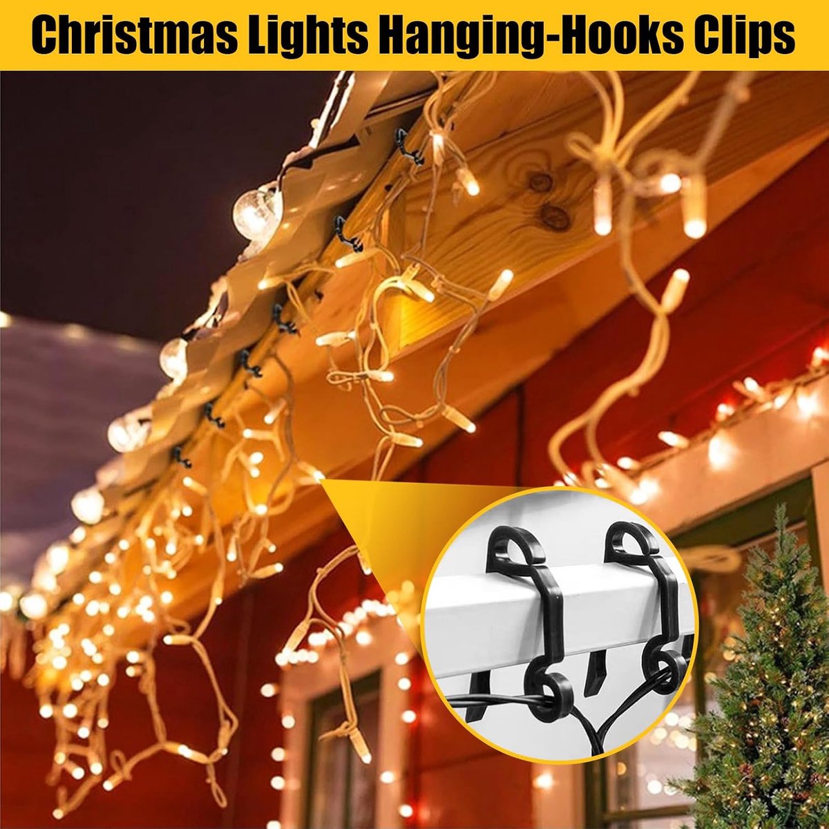 Haken voor dakgoten voor kerstverlichting, haken voor lichtketting, clip voor kerstverlichting, bevestiging, deurverlichting voor buiten, voor decoratie van verlichting (zwart)