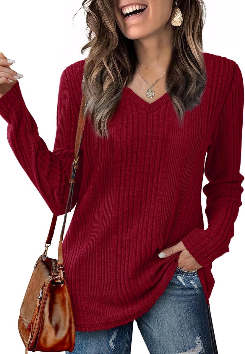 dames V-hals lange mouwen sweatshirt licht effen bovendeel basic gebreide trui herfst winter lente