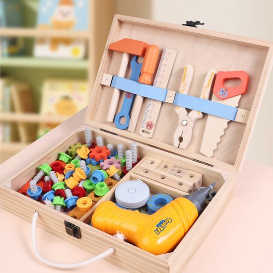 Educatief Bouwblokkenspeelgoed, Reparatiesets, Montessori-Bouwblokken En Sets Met Gesimuleerd Schroef- En Moerreparatiegereedschap. — afbeelding 4