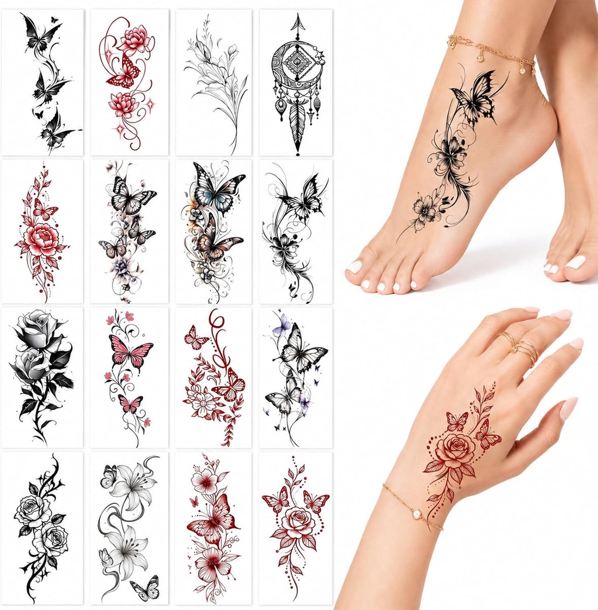 Tijdelijke Tatoeagestickers Vlinder Bloem Bloemen Tattoo