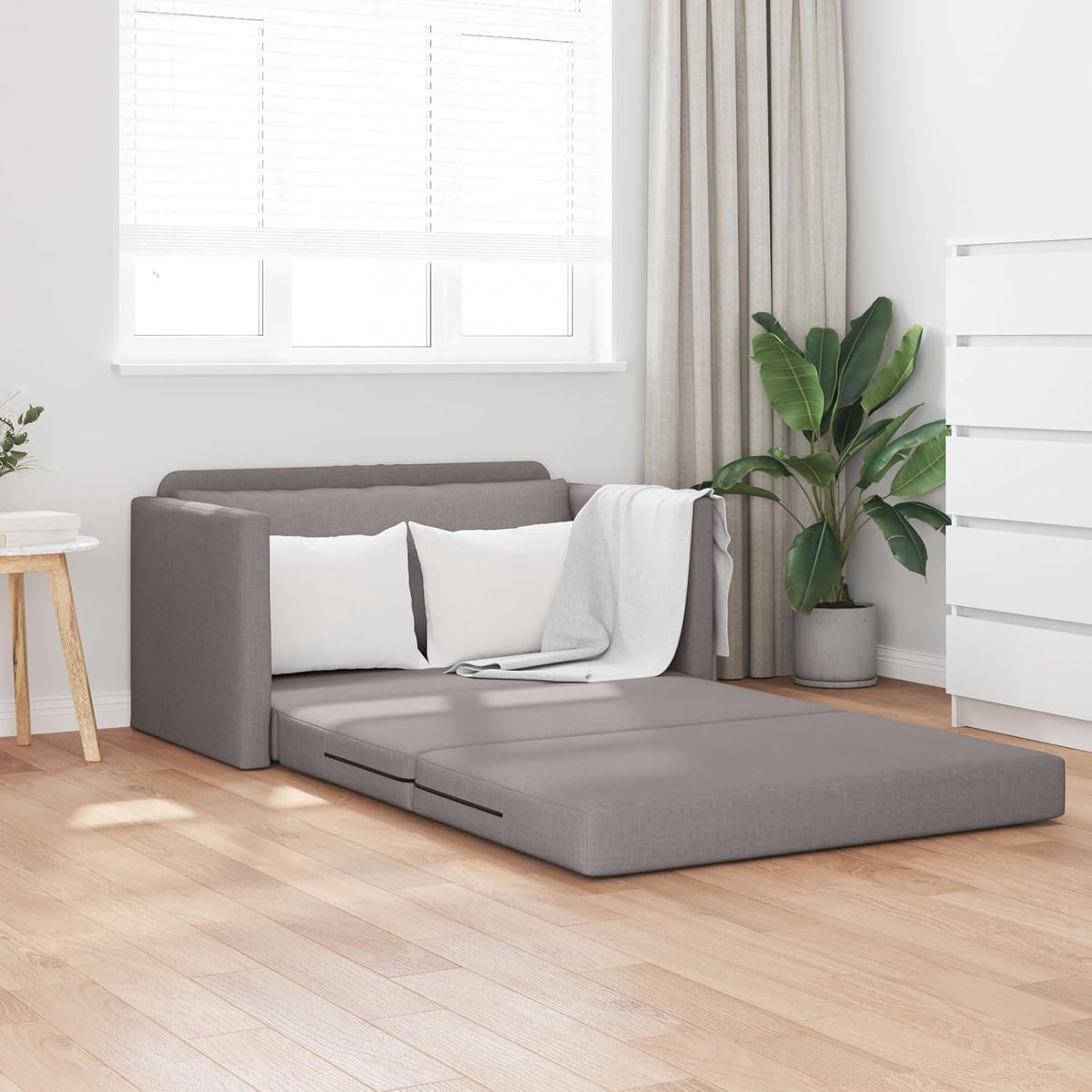 Bed 2-in-1 taupe 124x71x78 cm stof loveseat bank met afneembaar kussen voor woonkamer en kleine woningen